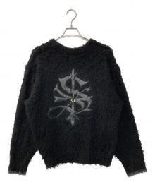 SUPPLIER×A'gem×.kom（サプライヤー×エージェム×ドットコム）の古着「TRIBAL CROSS PIERCED SHAGGY KNIT トライバルクロス ピアスデザイン シャギーニットソー」｜ブラック