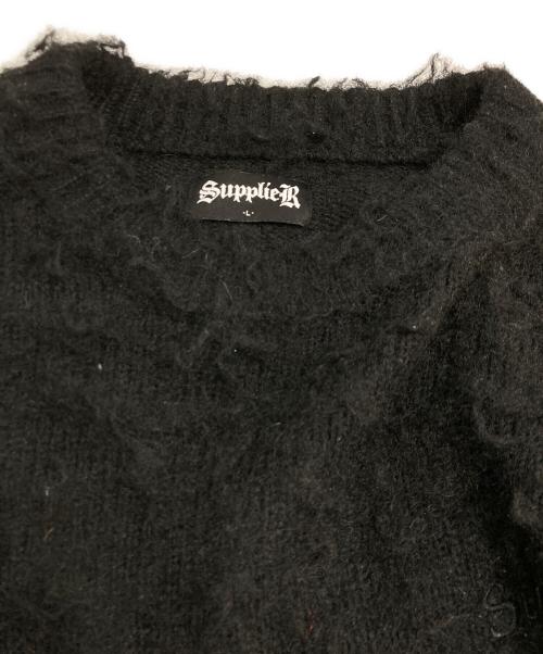 SUPPLIER（サプライヤー）SUPPLIER (サプライヤー) A'gem (エージェム) .kom (ドットコム) TRIBAL CROSS PIERCED SHAGGY KNIT トライバルクロス ピアスデザイン シャギーニットソー ブラック サイズ:Lの古着・服飾アイテム