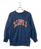 Champion REVERSE WEAVEチャンピオン リバース ウィーブ）の古着「90’ｓ ダメージカレッジロゴスウェット」｜ネイビー