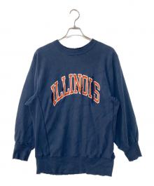 Champion REVERSE WEAVE（チャンピオン リバース ウィーブ）の古着「90’ｓ ダメージカレッジロゴスウェット」｜ネイビー