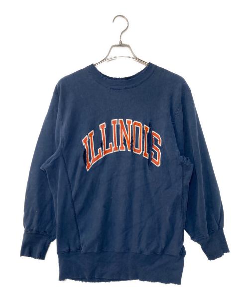 Champion REVERSE WEAVE（チャンピオン リバース ウィーブ）Champion REVERSE WEAVE (チャンピオン リバース ウィーブ) 90’ｓ ダメージカレッジロゴスウェット ネイビー サイズ:XL(着丈68cm/身幅57cm/肩幅48㎝/袖丈58㎝)の古着・服飾アイテム