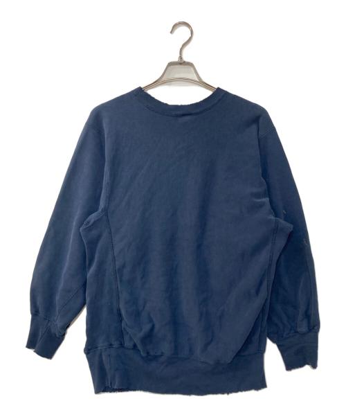 Champion REVERSE WEAVE（チャンピオン リバース ウィーブ）Champion REVERSE WEAVE (チャンピオン リバース ウィーブ) 90’ｓ ダメージカレッジロゴスウェット ネイビー サイズ:XL(着丈68cm/身幅57cm/肩幅48㎝/袖丈58㎝)の古着・服飾アイテム