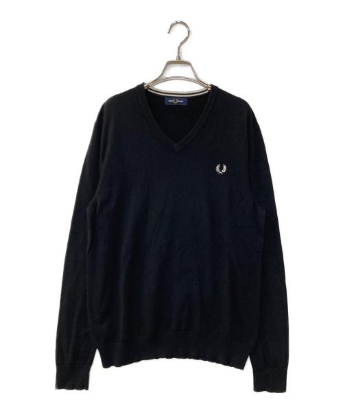 FRED PERRY（フレッドペリー）FRED PERRY (フレッドペリー) CLASSIC V NECK JUMPER クラシック Vネック ジャンパー  ブラック サイズ:Lの古着・服飾アイテム