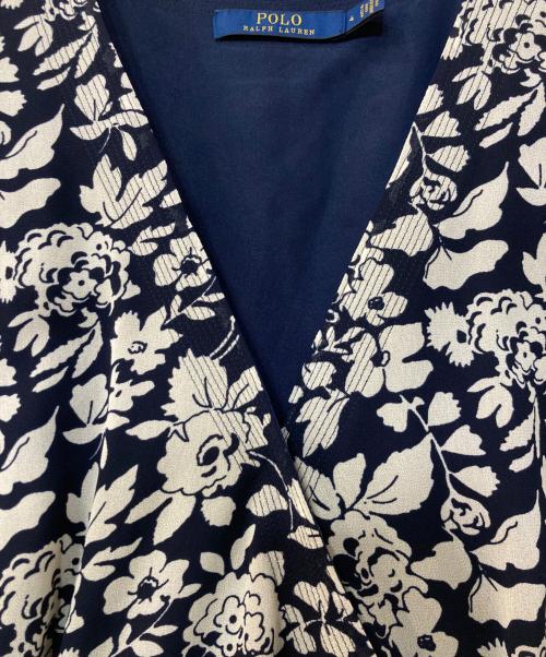 POLO RALPH LAUREN（ポロ・ラルフローレン）POLO RALPH LAUREN (ポロ・ラルフローレン) 花柄半袖カシュクールワンピース ホワイト サイズ:4の古着・服飾アイテム