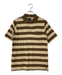 stussy（ステューシー）の古着「ボーダー ポロシャツ」｜ベージュ×ブラウン