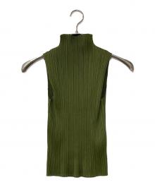 PLEATS PLEASE（プリーツプリーズ）の古着「ボトルネックノースリーブプリーツカットソー　PP87-JK663」｜グリーン