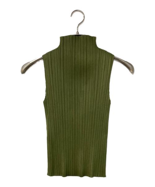 PLEATS PLEASE（プリーツプリーズ）PLEATS PLEASE (プリーツプリーズ) ボトルネックノースリーブプリーツカットソー　PP87-JK663 グリーン サイズ:3の古着・服飾アイテム