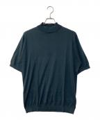 JOHN SMEDLEYジョンスメドレー）の古着「モックネック半袖コットンニットＴシャツ」｜グリーン