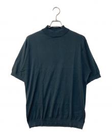 JOHN SMEDLEY（ジョンスメドレー）の古着「モックネック半袖コットンニットＴシャツ」｜グリーン