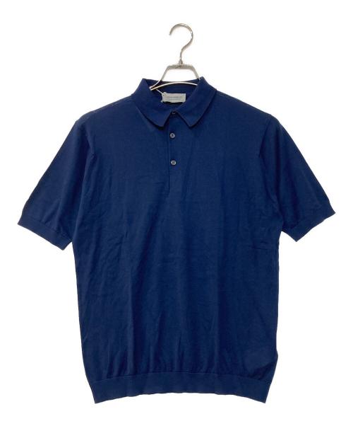 JOHN SMEDLEY（ジョンスメドレー）JOHN SMEDLEY (ジョンスメドレー) REID MENS SHIRT F/C STAND COLLAR SS シーアイランドコットンニットポロシャツ ネイビー サイズ:Lの古着・服飾アイテム