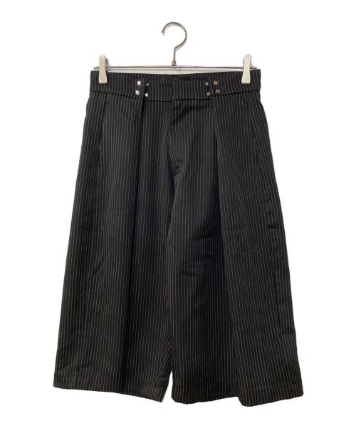 basketcase（バスケットケース）Basketcase (バスケットケース) ストライプワイドハーフパンツ ブラック サイズ:30の古着・服飾アイテム