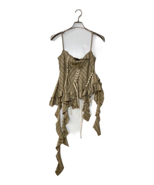PRANK PROJECT（プランクプロジェクト）PRANK PROJECT (プランクプロジェクト) Ruffle Lace-Up Stripe Top ベージュ サイズ:FREEの古着・服飾アイテム