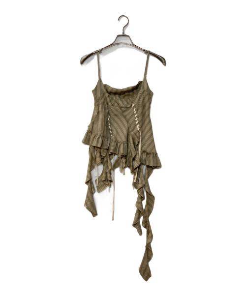 PRANK PROJECT（プランクプロジェクト）PRANK PROJECT (プランクプロジェクト) Ruffle Lace-Up Stripe Top ベージュ サイズ:FREEの古着・服飾アイテム