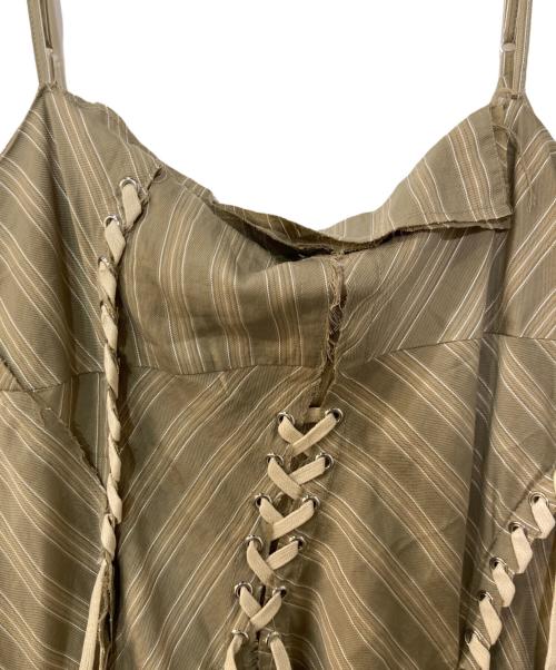 PRANK PROJECT（プランクプロジェクト）PRANK PROJECT (プランクプロジェクト) Ruffle Lace-Up Stripe Top ベージュ サイズ:FREEの古着・服飾アイテム