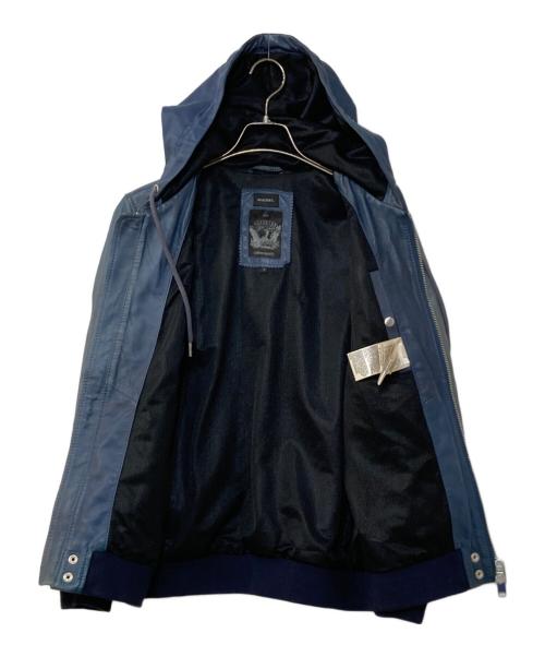 DIESEL（ディーゼル）DIESEL (ディーゼル) シープスキン フーデットレザージャケット ブルー サイズ:Sの古着・服飾アイテム