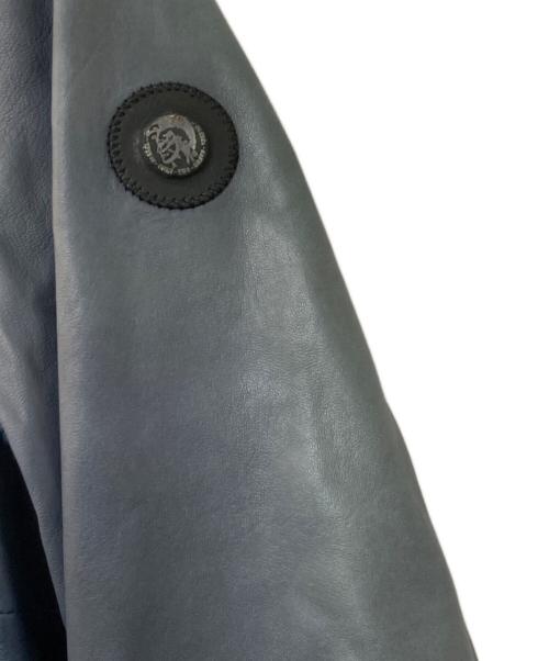 DIESEL（ディーゼル）DIESEL (ディーゼル) シープスキン フーデットレザージャケット ブルー サイズ:Sの古着・服飾アイテム
