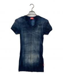 DIESEL（ディーゼル）の古着「X-ray top in check-print rib-jersey」｜ブルー