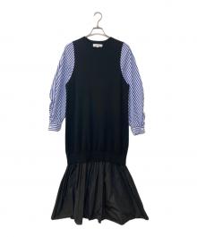 ENFOLD（エンフォルド）の古着「VEST-LAYERED DRESS ベストレイヤードドレス」｜ブラック×ブルー