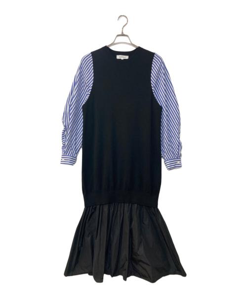 ENFOLD（エンフォルド）ENFOLD (エンフォルド) VEST-LAYERED DRESS ベストレイヤードドレス ブラック×ブルー サイズ:36の古着・服飾アイテム