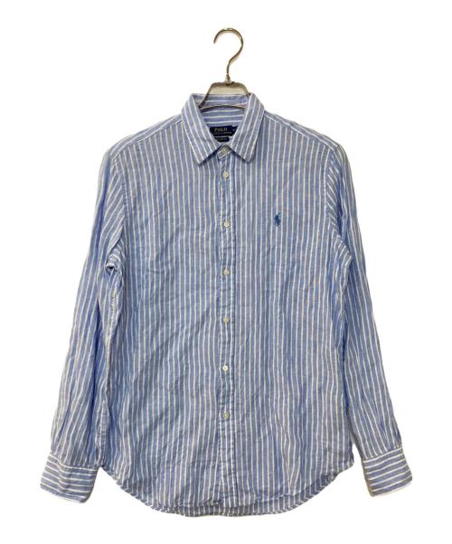 POLO RALPH LAUREN（ポロ・ラルフローレン）POLO RALPH LAUREN (ポロ・ラルフローレン) リネン100％ストライプシャツ ブルー サイズ:Mの古着・服飾アイテム