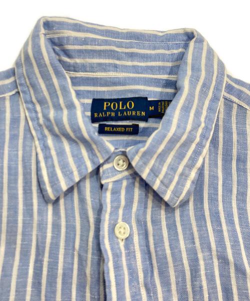 POLO RALPH LAUREN（ポロ・ラルフローレン）POLO RALPH LAUREN (ポロ・ラルフローレン) リネン100％ストライプシャツ ブルー サイズ:Mの古着・服飾アイテム