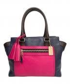COACHコーチ）の古着「レガシー カラーブロック ハンドバッグ レザートートバッグ」｜ネイビー×ピンク