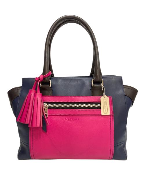 COACH（コーチ）COACH (コーチ) レガシー カラーブロック ハンドバッグ レザートートバッグ ネイビー×ピンクの古着・服飾アイテム