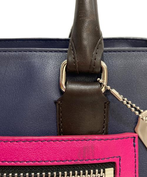 COACH（コーチ）COACH (コーチ) レガシー カラーブロック ハンドバッグ レザートートバッグ ネイビー×ピンクの古着・服飾アイテム