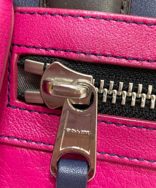 COACH（コーチ）COACH (コーチ) レガシー カラーブロック ハンドバッグ レザートートバッグ ネイビー×ピンクの古着・服飾アイテム