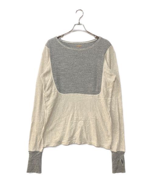 KAPITAL（キャピタル）KAPITAL (キャピタル) ニット切替カットソー グレー×アイボリー サイズ:Lの古着・服飾アイテム