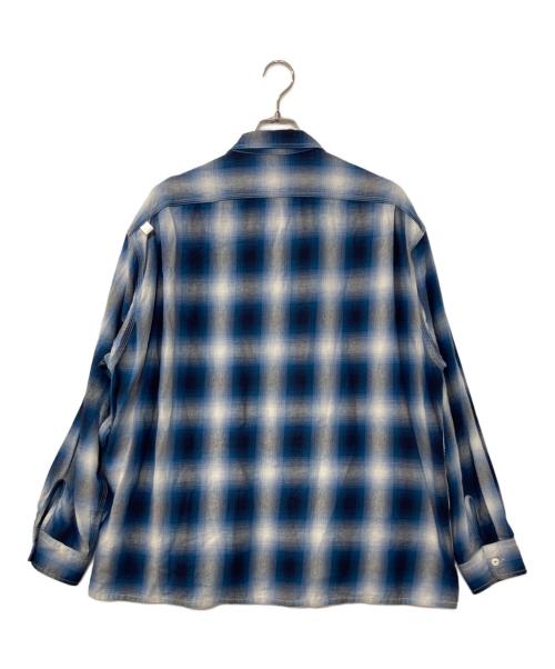 CAHLUMN（カウラム）CAHLUMN (カウラム) Magazine Pocket Open Collar Shirt/オンブレチェックシャツ ブルー サイズ:Mの古着・服飾アイテム