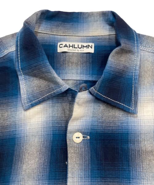 CAHLUMN（カウラム）CAHLUMN (カウラム) Magazine Pocket Open Collar Shirt/オンブレチェックシャツ ブルー サイズ:Mの古着・服飾アイテム