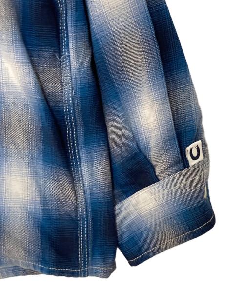CAHLUMN（カウラム）CAHLUMN (カウラム) Magazine Pocket Open Collar Shirt/オンブレチェックシャツ ブルー サイズ:Mの古着・服飾アイテム