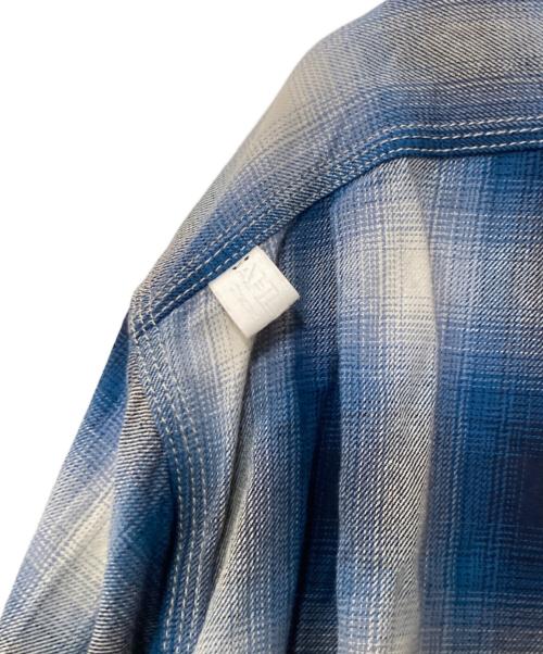 CAHLUMN（カウラム）CAHLUMN (カウラム) Magazine Pocket Open Collar Shirt/オンブレチェックシャツ ブルー サイズ:Mの古着・服飾アイテム