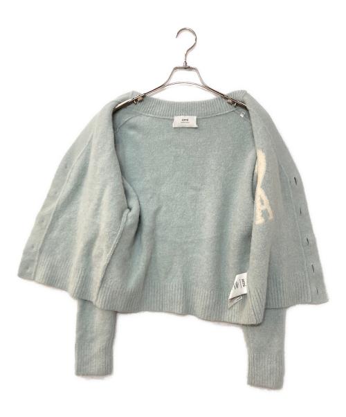 AMI PARIS（アミ パリス）AMI PARIS (アミ パリス) アルパカブレンドVネック ハートニットカーディガン ブルー サイズ:XSの古着・服飾アイテム