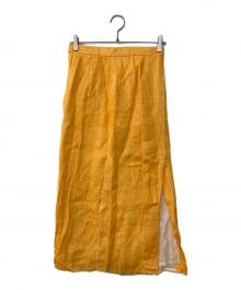 AURALEE（オーラリー）の古着「Linen Double Face Fringe Skirt リネンロングスカート」｜イエロー