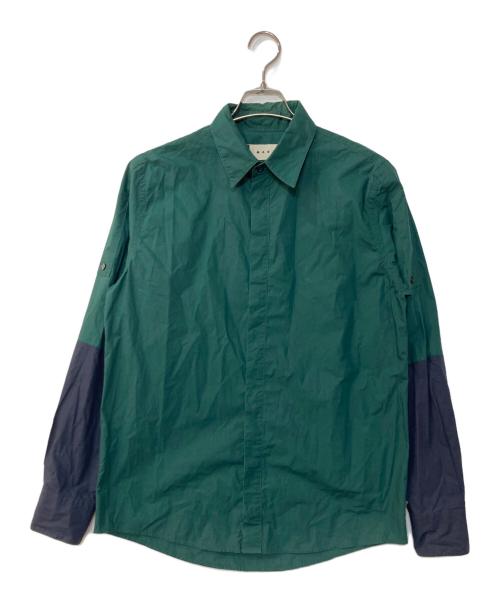 MARNI（マルニ）MARNI (マルニ) 袖切替 比翼シャツ グリーン サイズ:46の古着・服飾アイテム