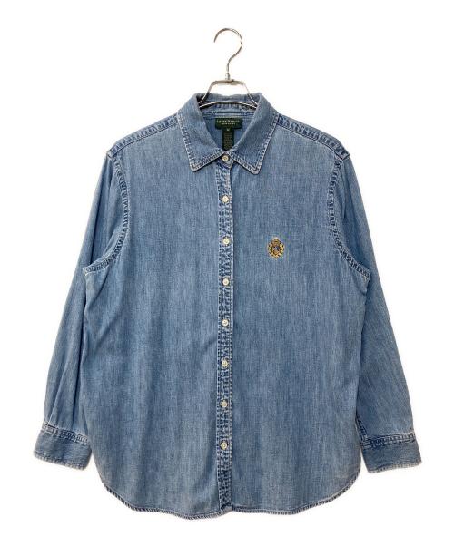 LAUREN RALPH LAUREN（ローレン ラルフ ローレン）LAUREN RALPH LAUREN (ローレン ラルフ ローレン) エンブレムデニムシャツ インディゴ サイズ:1X(レディースサイズ)の古着・服飾アイテム