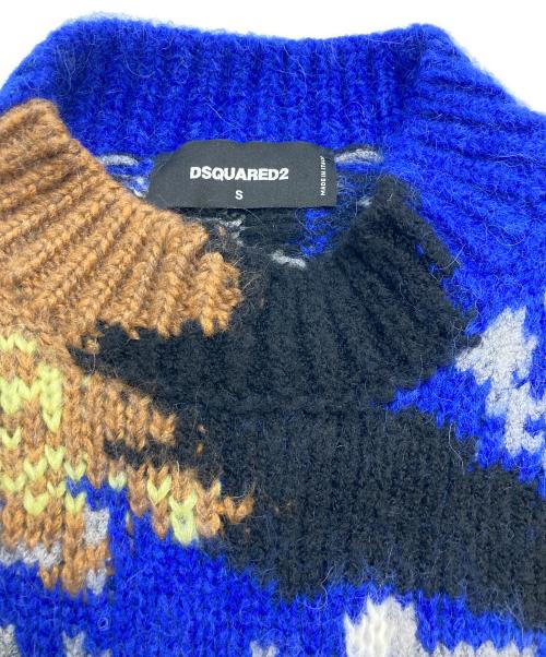 DSQUARED2（ディースクエアード）DSQUARED2 (ディースクエアード) Earth View Pullover/モヘヤ混ニット ブラック×ブルー サイズ:Sの古着・服飾アイテム