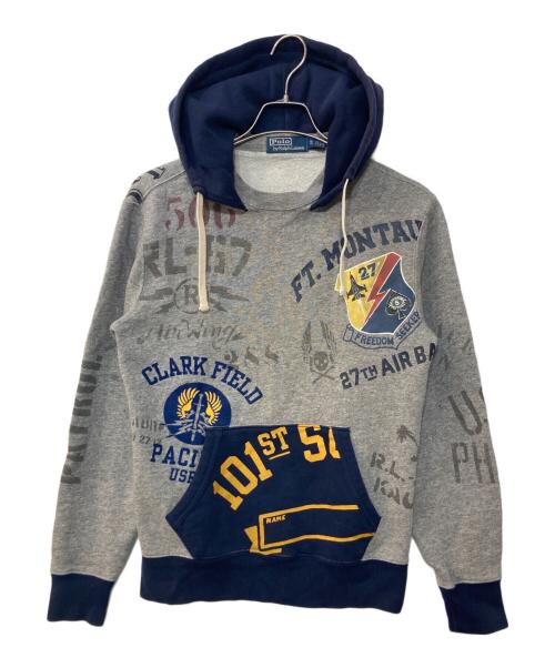 POLO RALPH LAUREN（ポロ・ラルフローレン）POLO RALPH LAUREN (ポロ・ラルフローレン) プルオーバープリントフーディー ネイビー×グレー サイズ:XSの古着・服飾アイテム