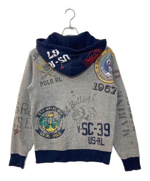 POLO RALPH LAUREN（ポロ・ラルフローレン）POLO RALPH LAUREN (ポロ・ラルフローレン) プルオーバープリントフーディー ネイビー×グレー サイズ:XSの古着・服飾アイテム