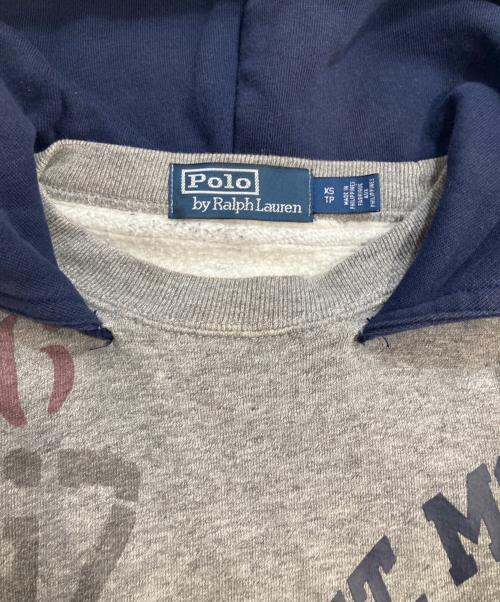 POLO RALPH LAUREN（ポロ・ラルフローレン）POLO RALPH LAUREN (ポロ・ラルフローレン) プルオーバープリントフーディー ネイビー×グレー サイズ:XSの古着・服飾アイテム