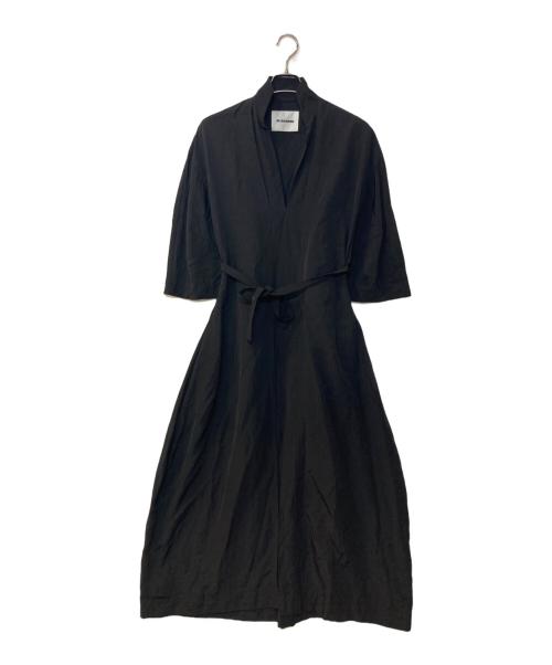 JIL SANDER（ジルサンダー）JIL SANDER (ジルサンダー) リネン レーヨン スキッパーワンピース ブラック サイズ:32の古着・服飾アイテム
