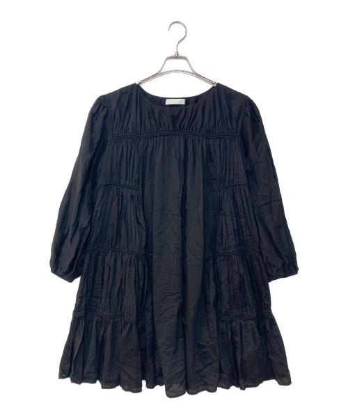 merlette（マーレット）merlette (マーレット) コットン シルク ティアードワンピース ブラック サイズ:記載なしの古着・服飾アイテム