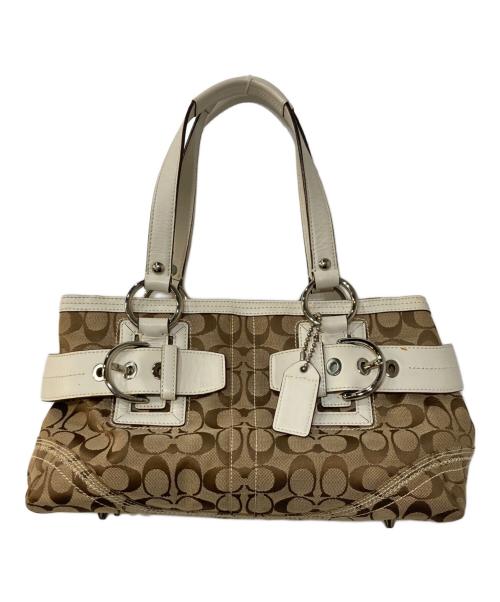COACH（コーチ）COACH (コーチ) シグネチャートートバッグ ベージュ×ホワイトの古着・服飾アイテム