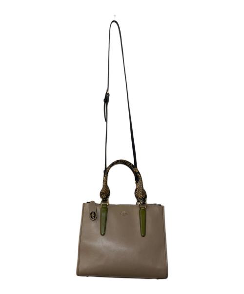 COACH（コーチ）COACH (コーチ) パイソンハンドル 2WAYバッグ ベージュ×ネイビーの古着・服飾アイテム