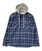 FREE PLANETフリープラネット）の古着「Hooded Plaid Flannel Shirts」｜ブルー