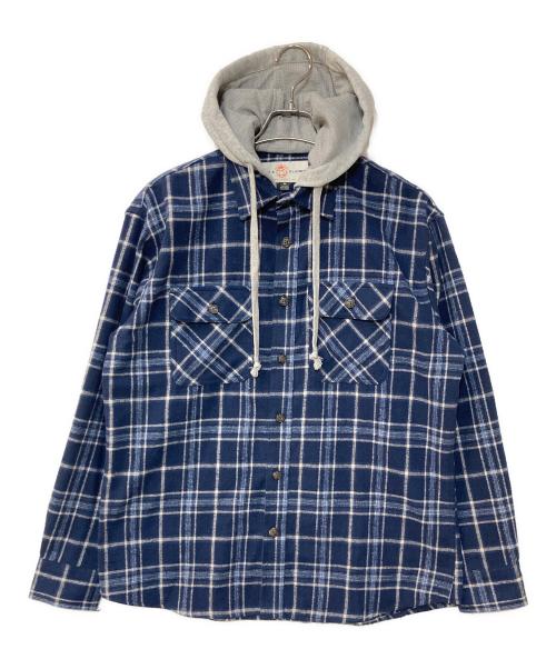 FREE PLANET（フリープラネット）FREE PLANET (フリープラネット) Hooded Plaid Flannel Shirts ブルー サイズ:Mの古着・服飾アイテム