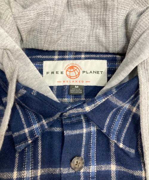 FREE PLANET（フリープラネット）FREE PLANET (フリープラネット) Hooded Plaid Flannel Shirts ブルー サイズ:Mの古着・服飾アイテム