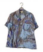 YOKEヨーク）の古着「FLOWER PRINTED OPEN COLLAR SHIRT」｜ブルー